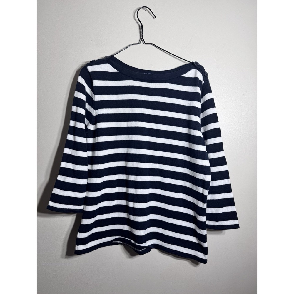 Chaps Womens Top Navy White Striped 3/4  Sleeve Cotton Top  Shirt Size XL